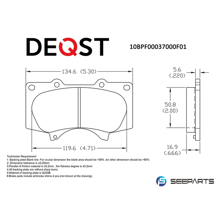 Колодки тормозные, передние TOYOTA LC 120 4.0/3.0D/MITSUBISHI PAJERO 06> DEQST 10BPF00037000