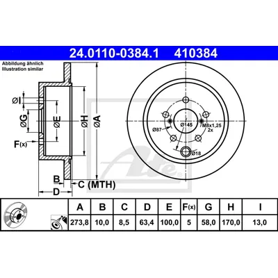 Диск тормозной задний SUBARU FORESTER IV/IMPREZA 12->/XV /D=274MM ATE 24.0110-0384.1