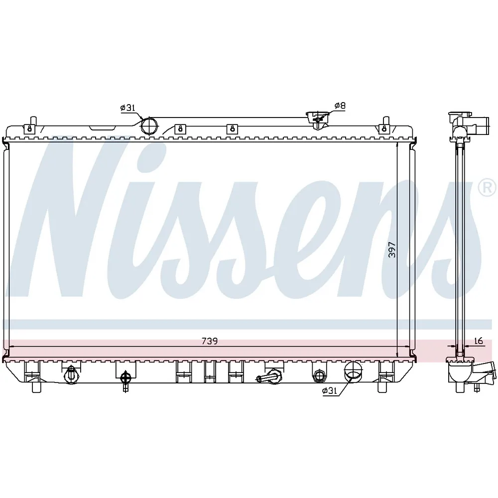 Радиатор основной TOYOTA Camry 2.0/2.2L ->01 /397x739x16mm NISSENS 646991
