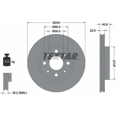 Диск тормозной передний с покрытием PRO FIAT/FORD TEXTAR 92118003