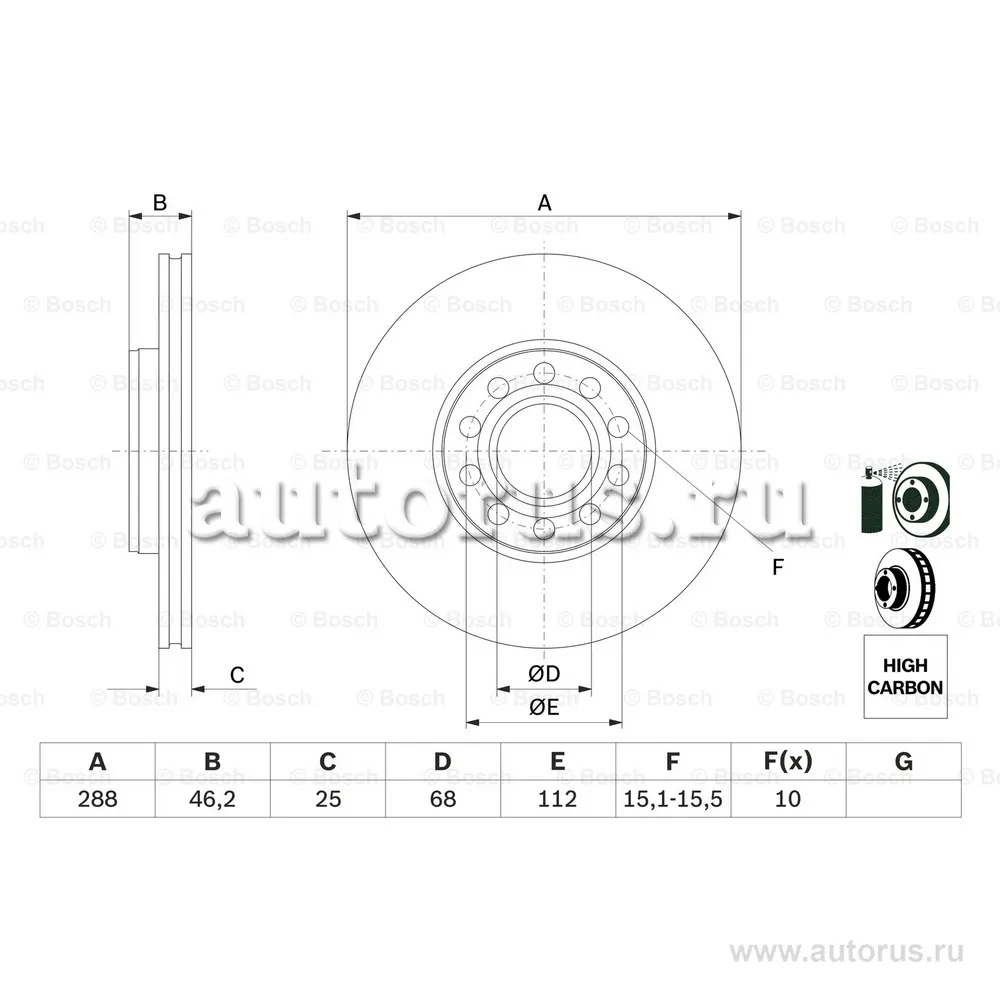 Диск тормозной передний BOSCH 0 986 479 157