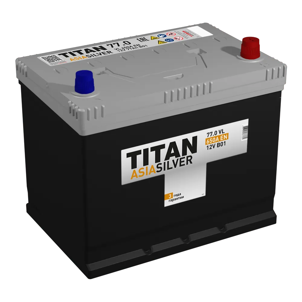 Аккумулятор TITAN ASIA SILVER 77 А/ч Обратная R+ 258х175х221 EN650 A