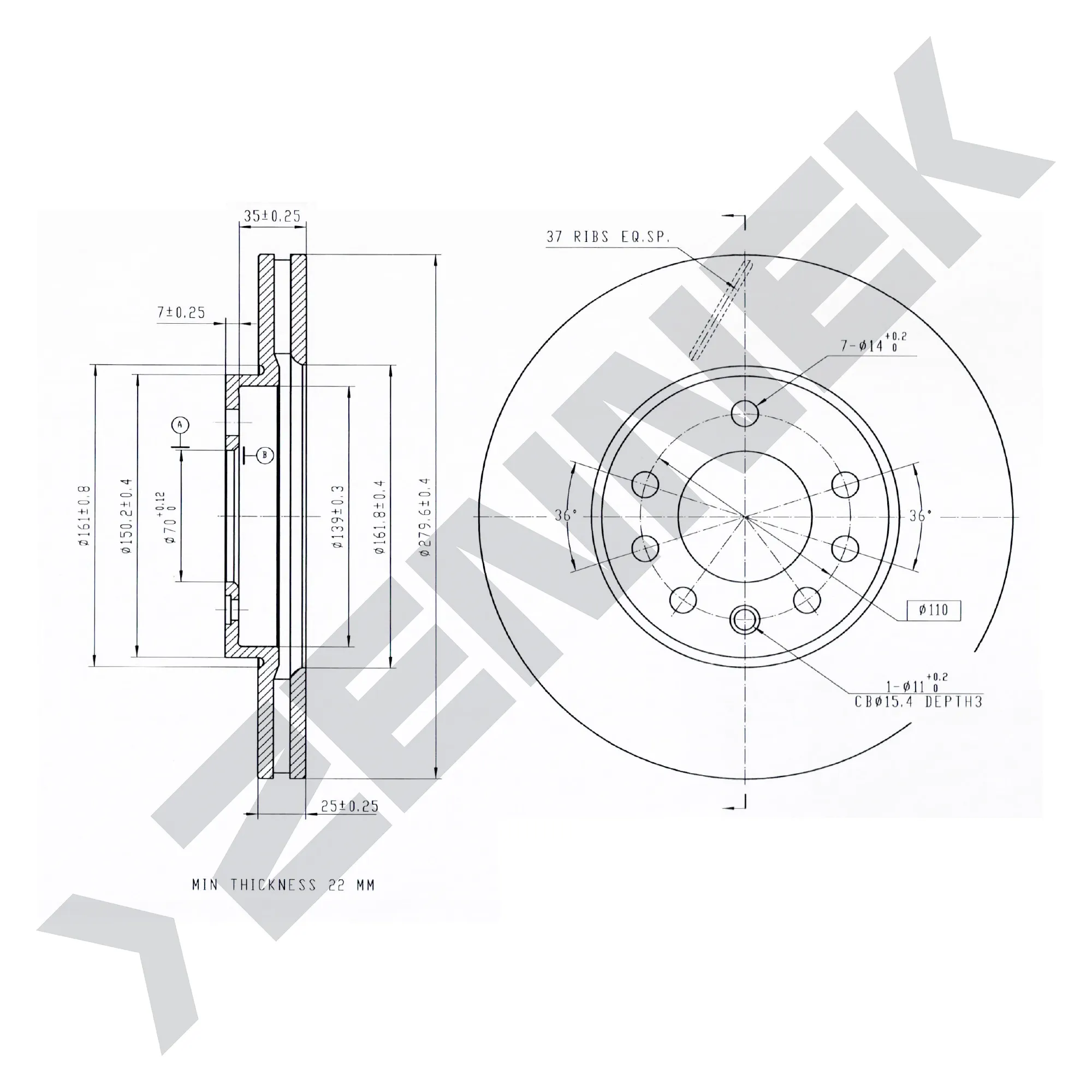 Диск тормозной передний OPEL ASTRA 94-11, MERIVA 02-12 (2 шт) ZENNEK DBD0008