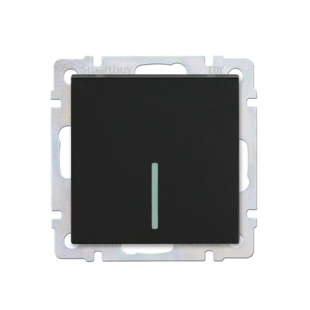 Выключатель 1-клавишный с индикатором 10а черный нептун SMARTBUY SBE-05B-10-SW1-1