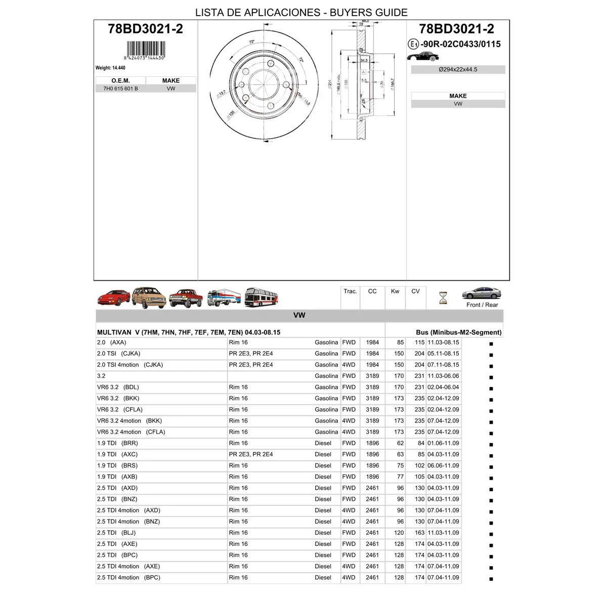 Диск тормозной задний VW T5 ICER 78BD3021-2