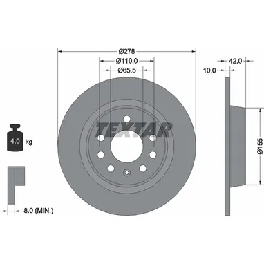 Диск тормозной задний с покрытием PRO HSV/OPEL/VAUXHALL TEXTAR 92167603