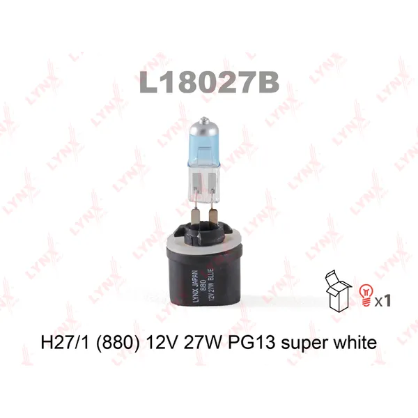 Лампа 12V H27 27W PG13 LYNXauto SUPER WHITE 1 шт. картон L18027B