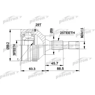 ШРУС наружн к-кт [ABS:29] CITROEN: XANTIA 93 - 98, XANT PATRON PCV1281A