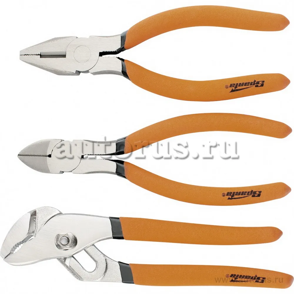 Набор губцевого инструмента из 3-х предметов N2, плоскогубцы, бокорезы, клещи перестав. SPARTA 13545