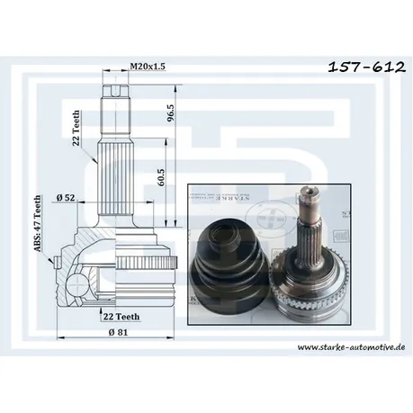 ШРУС CHEVROLET AVEO / KALOS 1,2/1,4 09.2002-- с ABS STARKE 157-612