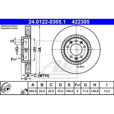Диск тормозной задний CITROEN JUMPY, OPEL VIVARO C, PEUGEOT EXPERT 16- ATE 24012203051