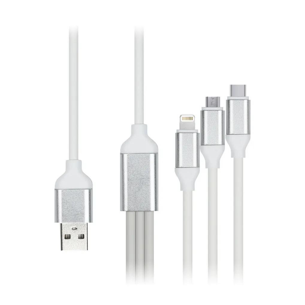Дата-кабель USB - 3 в 1 MICRO+C+8PIN, резин, толст. 1.2 м, до 3а белый SMARTBUY IK-312QBOMB WHITE