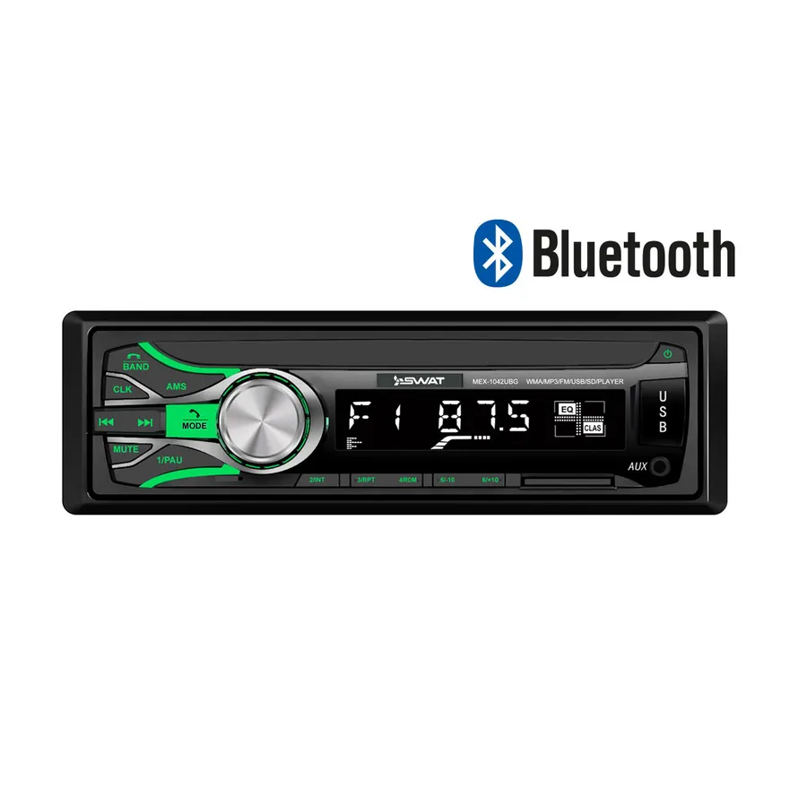 Автомагнитола SWAT MEX-1042UBG /1 din,4х50 вт, BT, MP3, USB, SD, 2RCA зел..кнопки/, , Max 50 Вт SWAT SWAT MEX-1042UBG