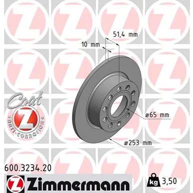 Диск тормозной задний AUDI, SKODA, SEAT, VW 03> ZIMMERMANN 600323420