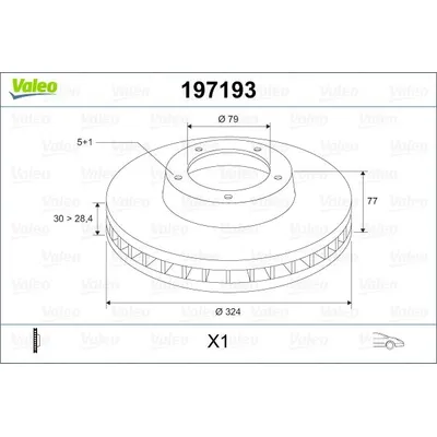 Диск тормозной передний BMW E60 04-> /VENT D=324MM VALEO 197 193