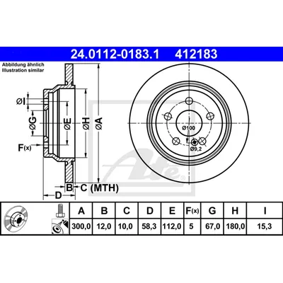 Диск тормозной задний MB W221 3.5L,3.0CDI/3.2CDI 2006-> /D=300MM ATE 24.0112-0183.1