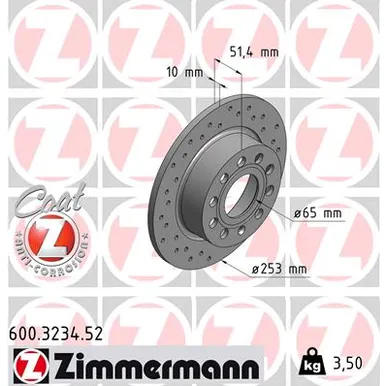 Диск тормозной задний AUDI A3 03 ZIMMERMANN 600323452
