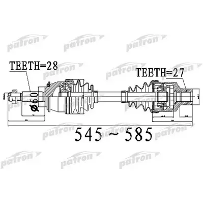 Полуось передний правый/левый 28X545X60X27 SSANG YONG REXT PATRON pds0534