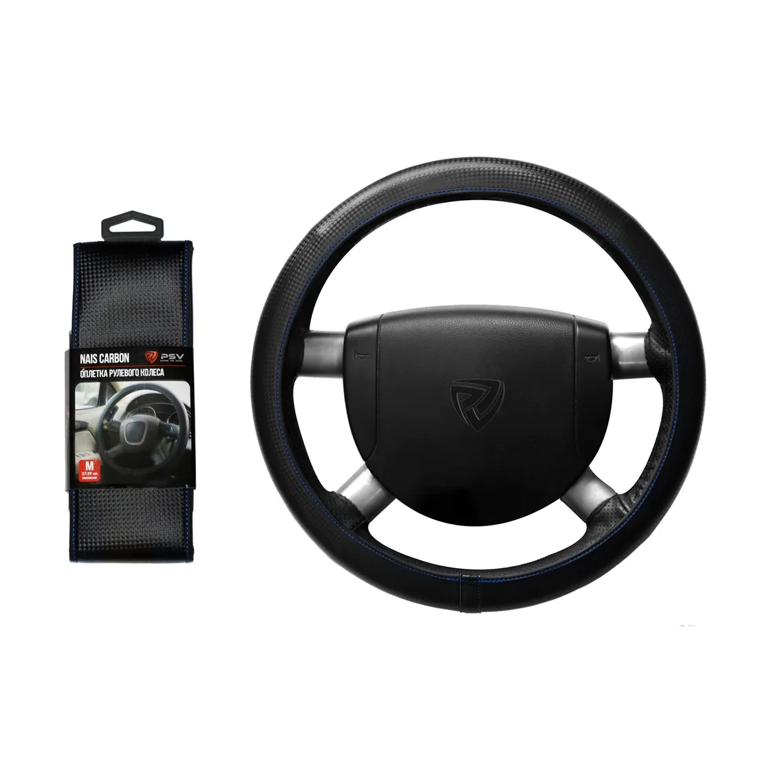 Оплетка на руль PSV NAIS CARBON (Черный/Отстрочка синяя) М PSV 129824