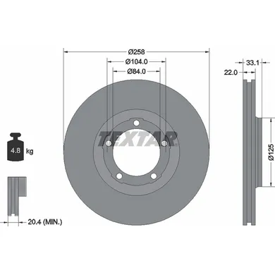 Диск тормозной передний стандартный MITSUBISHI TEXTAR 92112400