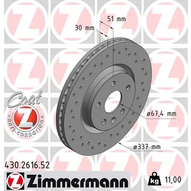 Диск тормозной передний ZIMMERMANN 430.2616.52