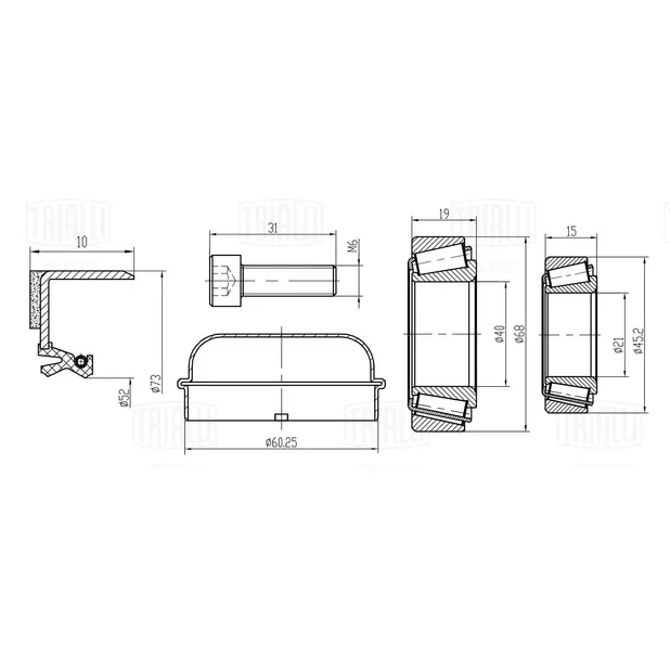 Подшипник ступицы для а/м Mercedes CLS (C219) (04-) перед. (кмпл:подш.2шт./крышка/болт/сальн.) TRIALLI CS 1587