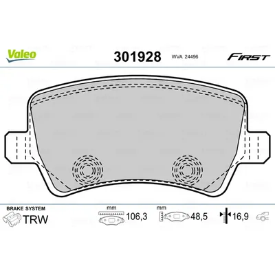 Колодки тормозные задние VALEO 301 928