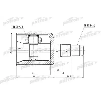 ШРУС внутренний левый 26x31x34 VOLKSWAGEN PASSAT B6 05- PATRON pcv1305