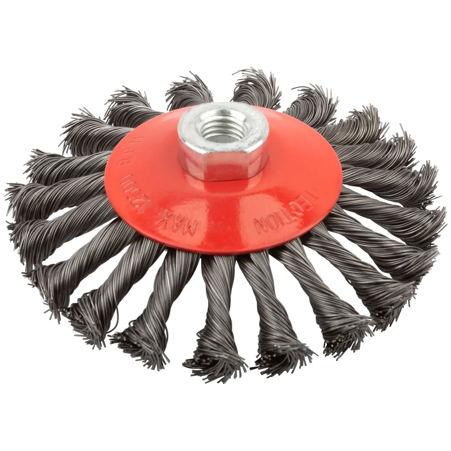 Корщетка-колесо с наклоном, гайка М14, стальная витая проволока 125 мм FIT 39116