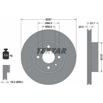 Диск тормозной передний стандартный ALFA ROMEO/FIAT/LANCIA TEXTAR 92044200