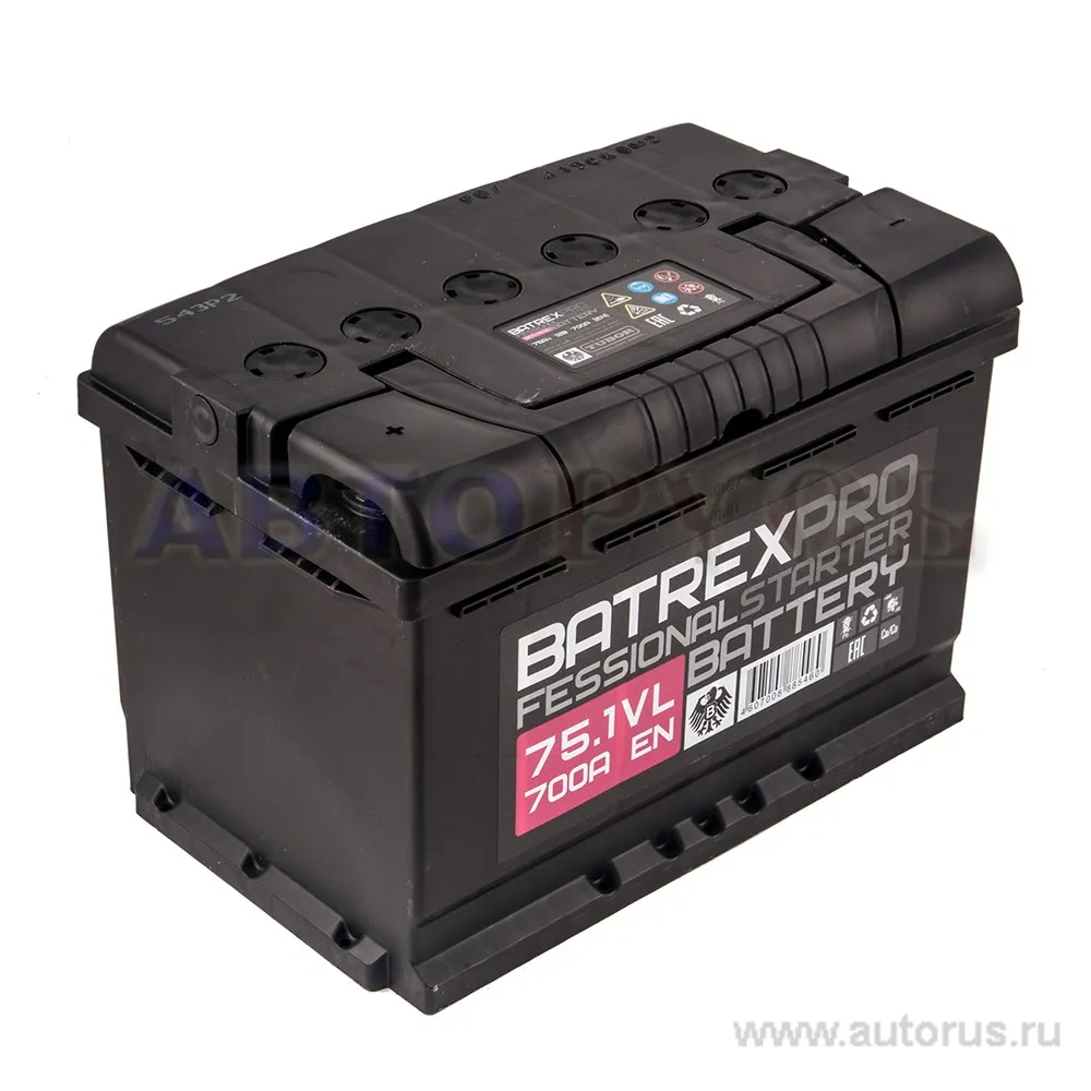 Аккумулятор BATREX STANDART 75 А/ч прямая L+ EN 700A, 278x175x190 6CT-75.1 VL 6CT-75.1 VL