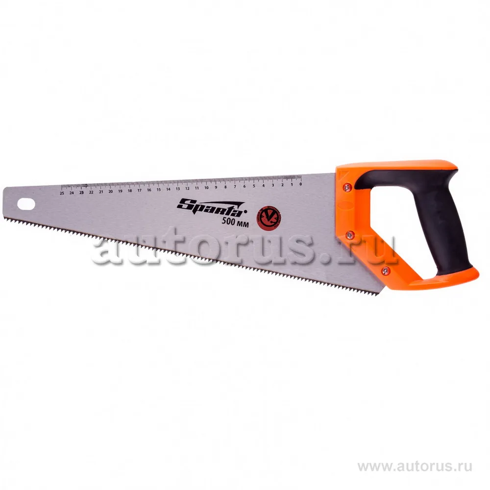 Ножовка по дереву, 500 мм, 7-8 TPI, зуб-2D, каленый зуб, линейка, двухкомпонентная рукоятка SPARTA 235035