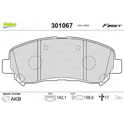 Колодки тормозные передние VALEO 301067