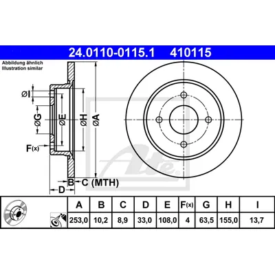 Диск тормозной задний FORD SIERRA/SCORPIO/FOCUS ATE 24-0110-0115-1