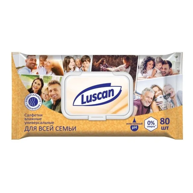 Салфетки влажные Luscan универс д/всей семьи 80шт с крышкой 559405