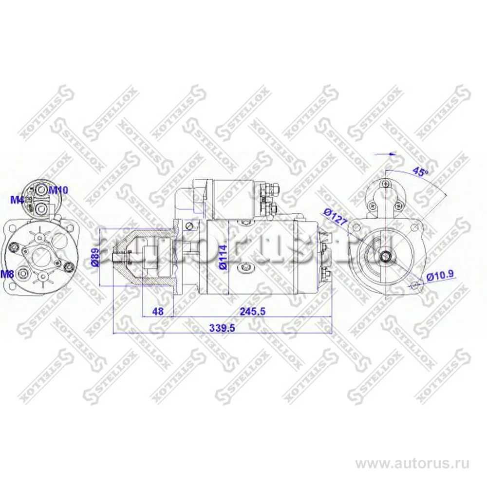 Стартер 24V 4KW 11 зубьев 45 гр.вправо Volvo F/FL/FM 6/7 96> STELLOX 88-02027-SX