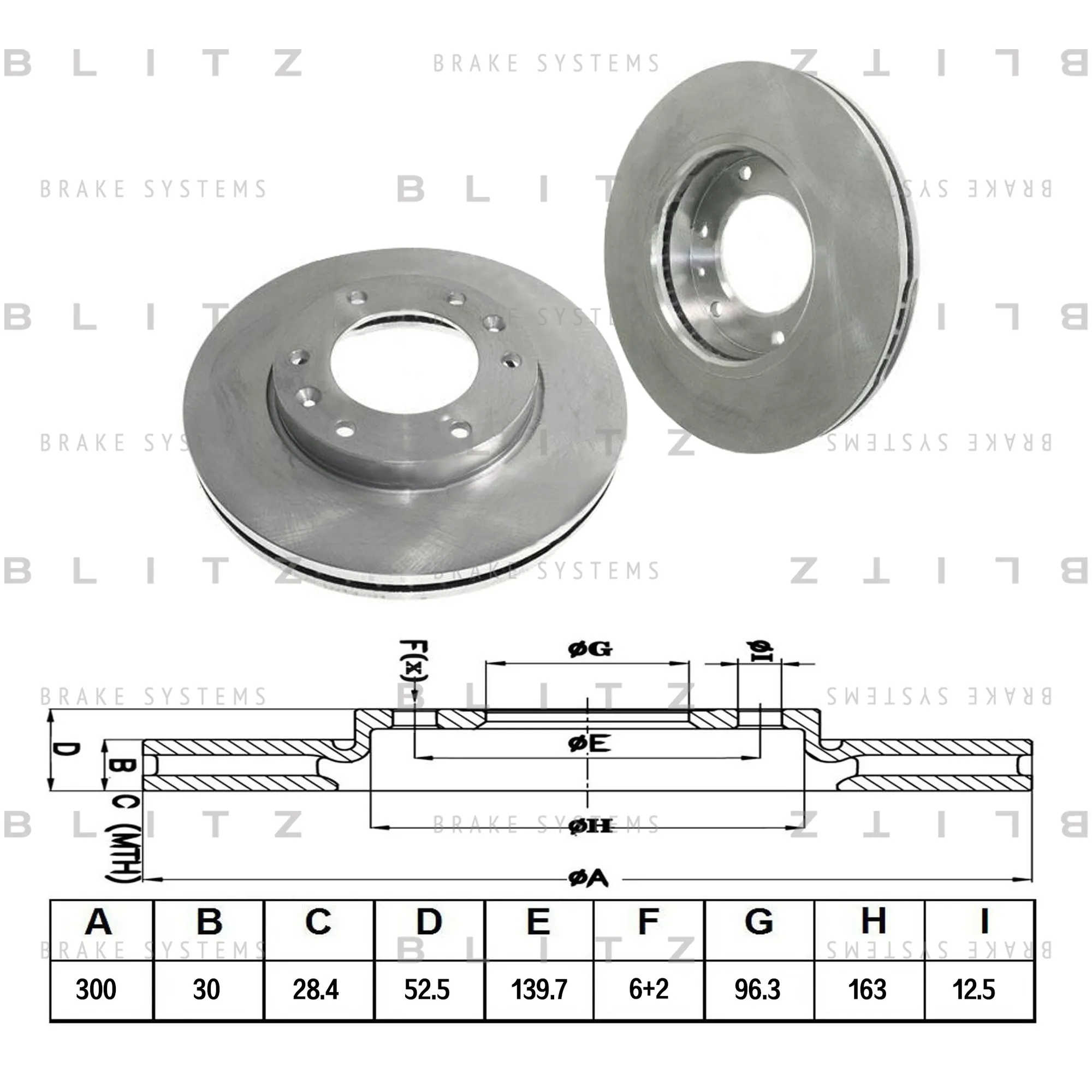 Диск тормозной передний вентилируемый HYUNDAI H-1 08-> BLITZ BS0380