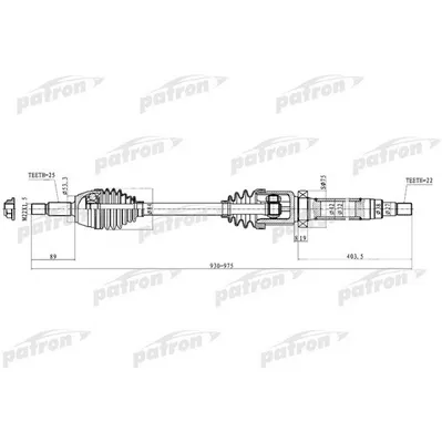 Полуось правая 25x930x53,3x22 FORD: FIESTA V 01-, FUSION 0 PATRON PDS0222