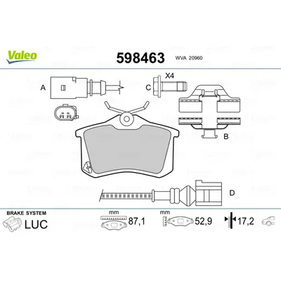 Колодки тормозные задние VALEO 598 463