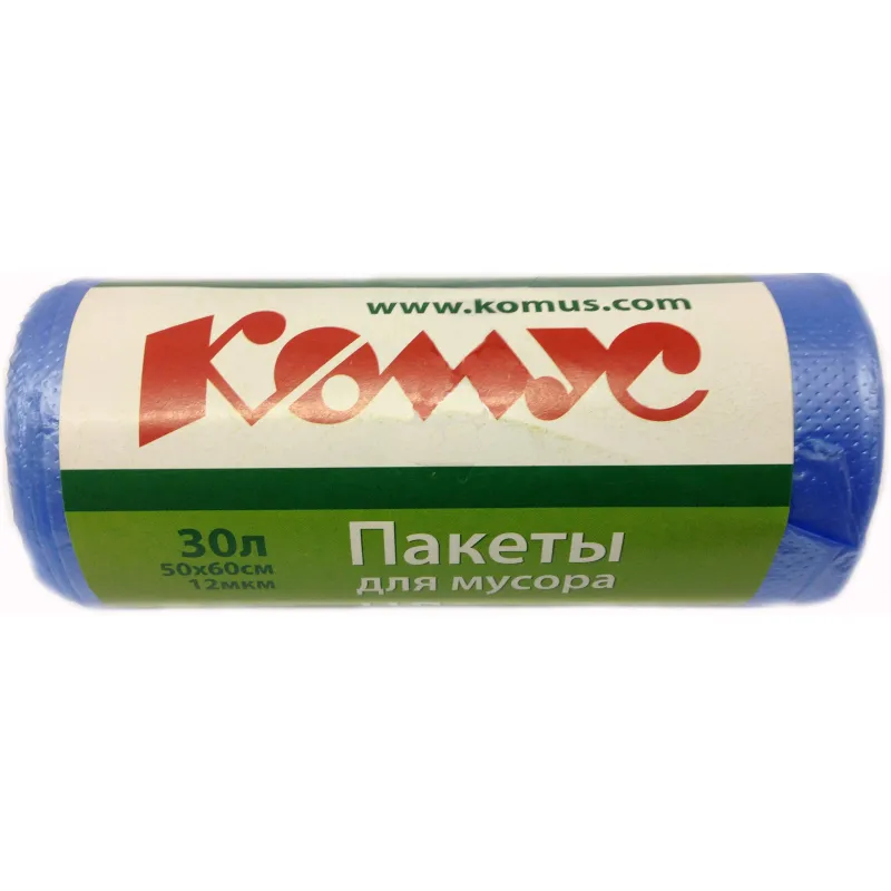 Пакеты для мусора ПНД, 30 л, 30 шт, 12 мкм, 50 x 60 см, синие Комус 274537