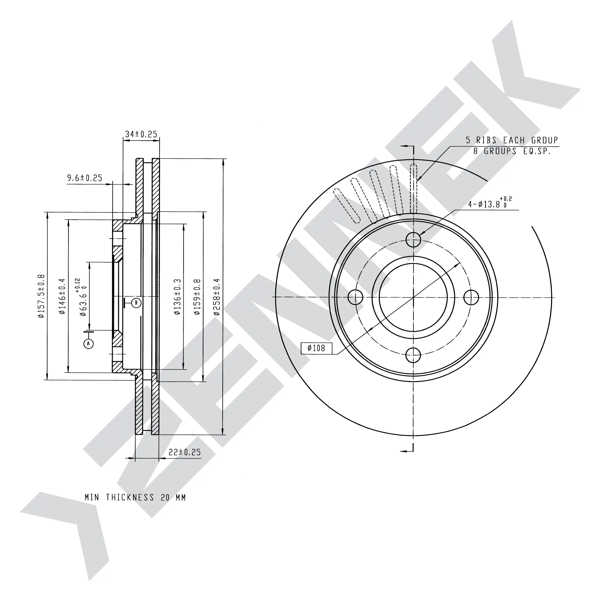Диск тормозной передний FORD FIESTA 95-, FOCUS 98-09 (2 шт) ZENNEK DBD0032