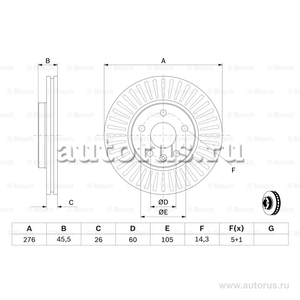 Диск тормозной передний CHEVROLET CRUZE 09- BOSCH 0 986 479 643