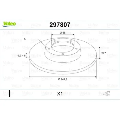 Диск тормозной задний VALEO 297 807
