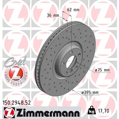 Диск тормозной передний правый BMW X5 09-, X6 08- SPORT Z 395X36 ZIMMERMANN 150294852