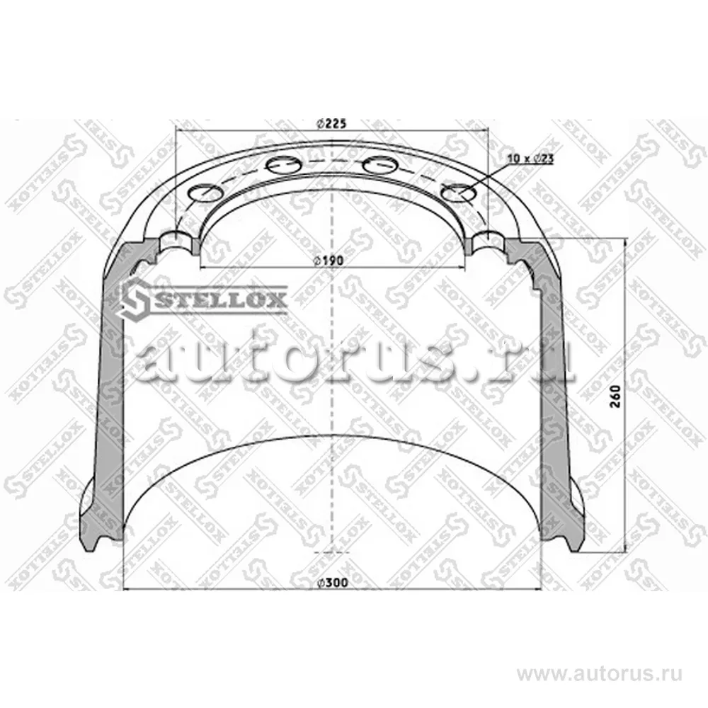 Барабан тормозной 300x200/209 H 260 d 190/225 n 10x23 BPW STELLOX 85-00124-SX