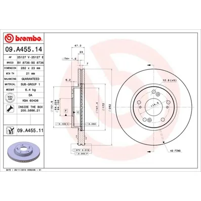 Диск тормозной HONDA CIVIC VIII HATCHBACK FN, FK 09/05 BREMBO 09A45511