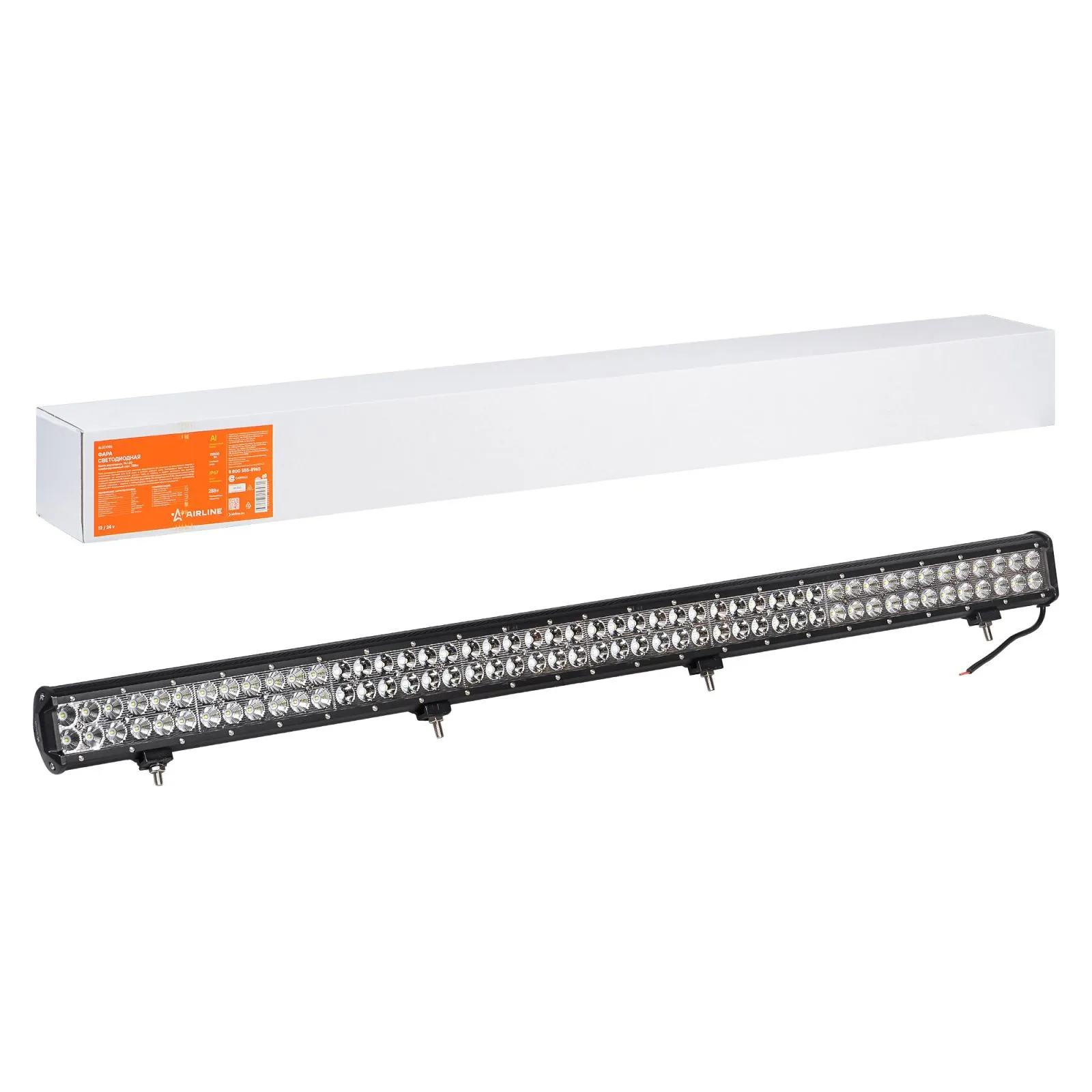 Фара светодиодная (балка) двухрядная 96LED, комбин.свет, 288Вт, 1116х78х65мм, 12/24В AIRLINE ALED055