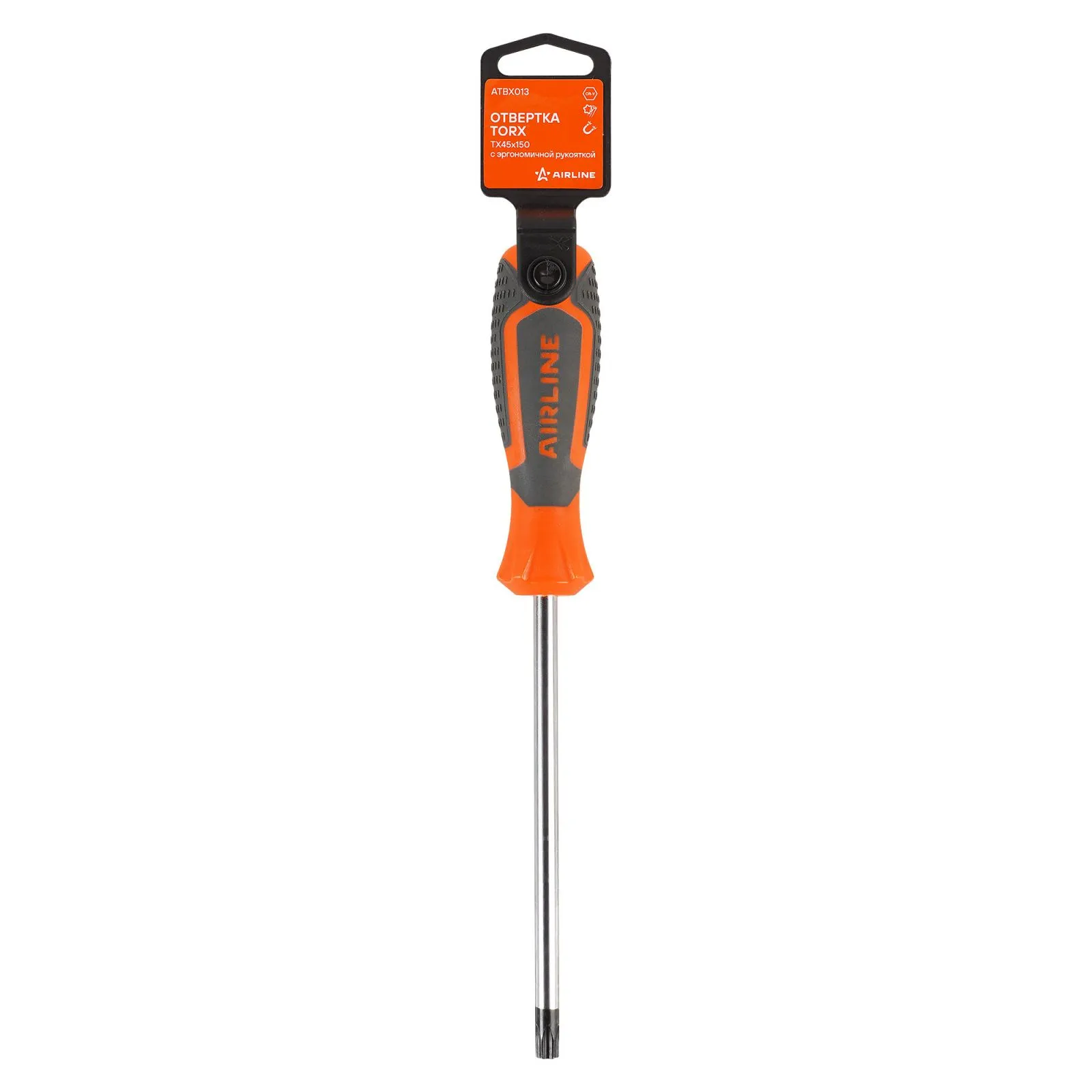 Отвертка TORX TX45x150 с эргономичной рукояткой магнитная, пласт.подвес AIRLINE ATBX013
