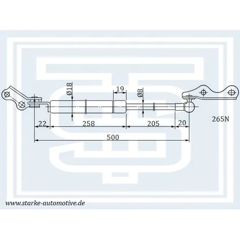 Амортизатор багажника TOYOTA YARIS (P1) --09.2005 L L505mm / 245N STARKE 189-054