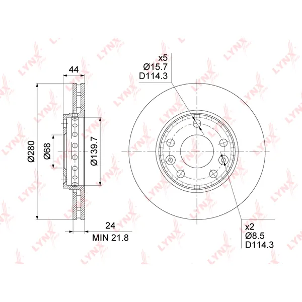 Диск тормозной передний (280X24) RENAULT DUSTER 12> / FLUENCE 10> / LAGUNA III 07> LYNXAUTO BN-1415